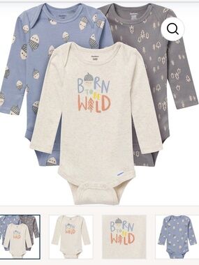 Gerber Baby Long Sleeve Bodysuit Set - Blue, Cream, Gray